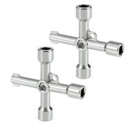 2 PCS Clé Croisée Multifonction à 4 Voies Pour Cle Armoire Electrique, Clef Triangle, Cle Carre, Clé Pompier, Outil Cle Universelle En Alliage De Zinc Pour Compteurs Gaz, Eau Et électricité