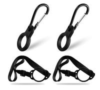 2 pcs Clips de Bouteille d'eau, avec 2 pcs Boucles de Tasse de Cou suspendues, Clip de Support de Bouteille d'eau, Boucle de Bouteille d'eau en Silicone, adapté pour Le Camping, Le Cyclisme (Noir)