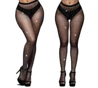 2 Pcs Collant Paillette Femme, Collant Resille Strass Collant Fantaisie Collant Strass pour les Fêtes, les Bals, les Spectacles, les Jeux de Rôle et Halloween