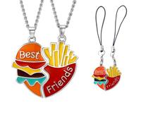 2 Pcs Collier BFF collier de l'amitié collier mignon burger et frites bijoux pendentif meilleure amie fille collier filles cadeau d'anniversaire pendentif chaîne cadeau,avec 2 pendentif