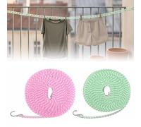 2 Pcs Corde à Linge Coupe Vent 10m Corde a Linge Portable avec Crochets | Corde à Linge en Nylon à Conception Treillis Réglable Anti Vent Antidérapante pour Balcon Camping Voyage et Jardin