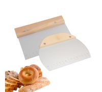 2 PCS Coupe Pâte Boulangerie,1 Demi-Rond 135×115 mm &1 Carré 154×115 mm, Ustensile Pâtisserie Inox avec Mesure, Spatule Pâtisserie & Lisseur Gâteau Pâtisserie Manche Bois