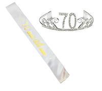 (2 pcs) Couronne 70 Ans Anniversaire Echarpe 70 Ans Banderole Joyeux Anniversaire 70 Diadème Tiare de Couronne 70 Ans Or Rose Écharpe Happy 70th Birthday Décoration Ensemble d'anniversaire 70 Femmes