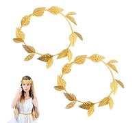 2 Pcs Couronne de Laurier Doré,Couronne de Tête Romaine Bandeau Grec à Feuilles Dorées Couronne de Feuilles d'Or Bandeau de Feuille Romain pour Mariage et Fête