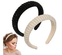 2 Pcs Cristal Strass Bandeaux, Perles Larges Bandeaux Imitation Diamant Orné De Cheveux Cerceau De Fête De Mariage Casque Glitter Épais Rembourré Accessoires De Cheveux pour Femmes Filles (noir/blanc)