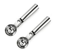 2 PCS Cuillère à glace moyenne de 18 cm avec éjecteur, en acier inoxydable poli. Convient pour la glace, les billes de melon et la pâte à biscuits, Confortable à tenir et ne demande que peu d'efforts