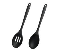 2 PCS Cuillère en Silicone Extra Longue de 27,5 cm, Noir, Cuillère de Cuisson Résistante à la Chaleur Jusqu'à 315 ℃, Antiadhésive et Fendue pour Mélanger et Servir
