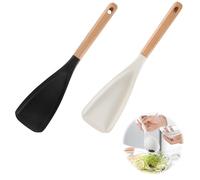 2 Pcs Cuillères multifonctionnelles, Cuillère à salade avec manche en bois, 31 x 7 cm, En silicone, Résistantes à la chaleur, anti-adhésives, ustensiles