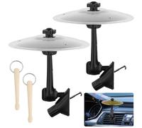 2 Pcs Cymbale Crash Voiture, Réglable 360°, 2 Têtes Pivotante, 14 cm Mini Cymbale Tambour Acier Inoxydable avec 2 Mini Baguettes, Batterie Musique, Grille Aération Voiture, Véhicules Voyage