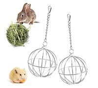 2 Pcs Distributeur de Foin avec Crochet Réglable Boule Mangeoire pour Lapin, Cochon d’Inde, Chinchilla, Hamster - Diamètre 8 cm