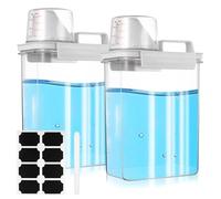 2 Pcs Distributeur de Lessives,1800 ml Distributeur Lessive Liquide Buanderie, Conteneur pour Lessive en Poudre Hermétique, Boîte de Rangement pour Poudre à Laver Lessives Céréales,avec Verre Doseur
