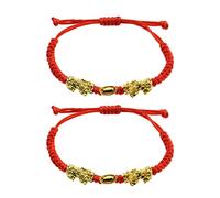 2 pcs Double Pi Xiu/Pi Yao Richesse d'or Lingot Rouge Chaîne Bracelet pour Femmes Hommes Ami Famille Bijoux Réglables Attirer Richesse et Bonne Chance