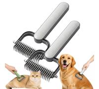 2 PCS Double Sided Dematting Comb for Dogs and Cats,Undercoat Rake Pet Grooming Tool for Shedding,Stainless Steel Deshedding Brush,for Long Haired & Thick Coat Pets (Gray, L)
