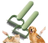 2 PCS Double Sided Dematting Comb for Dogs and Cats,Undercoat Rake Pet Grooming Tool for Shedding,Stainless Steel Deshedding Brush,for Long Haired & Thick Coat Pets (Green, L)