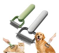 2 PCS Double Sided Dematting Comb for Dogs and Cats,Undercoat Rake Pet Grooming Tool for Shedding,Stainless Steel Deshedding Brush,for Long Haired & Thick Coat Pets (L Gray+S Green, L+S)