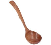 2 pcs en bois, cuillère à louche en bois avec crochets arrière cuisine ustensile cuisine service de service pour la cuisson de la portion et de l'agitation (Cuillère à crochet courbe moyenne)