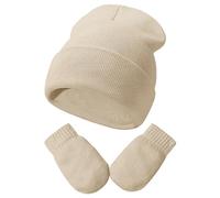 2 Pcs Ensemble Bonnet Moufles Enfants Hiver Bonnets Chauds avec Gants pour Enfants en Bas Âge Garçons Filles 2-5ans