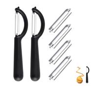 2 PCS Éplucheur Universel avec 4 Lames de Rechange, Econome Legumes InoxEplucheur Couteau Cuisine avec Lame Tranchante Eplucheur Légumes Coutea Eplucheur Cuisine pour Potatoes Fruits (Noir)
