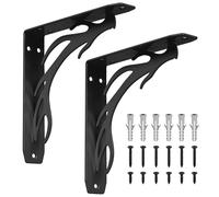 2 Pcs Equerre Etagere Murale Noir, Equerre Charge Lourde, Supports Équerre Étagère de Fixation Etagere Murale Vintage, Supports d'Étagère Murale à 90 Degrés Metal pour Meuble, 200x200x40 mm