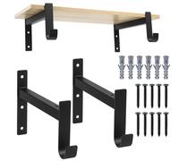 2 Pcs Equerre Etagere Murale, Support Etagère Murale, Support Etagere, Équerres Étagère de Fixation Murale, Supports D'étagère de 90 Degrés Noir avec Crochets Pour Étagères Salon Chambre(205mm)