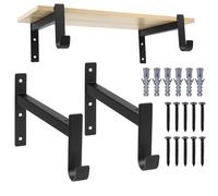 2 Pcs Equerre Etagere Murale, Support Etagère Murale, Support Etagere, Équerres Étagère de Fixation Murale, Supports D'étagère de 90 Degrés Noir avec Crochets Pour Étagères Salon Chambre(255mm)