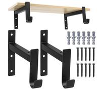 2 Pcs Equerre Etagere Murale, Support Etagère Murale, Support Etagere, Équerres Étagère de Fixation Murale, Supports D'étagère de 90 Degrés Noir avec Crochets Pour Étagères Salon Chambre (noir 155mm)