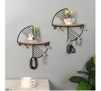 2 pcs étagères avec crochets, palettes en bois semi-circulaire et structures en métal noir, Les murs du salon et des toilettes