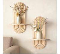 2 pcs Étagères en Bois pour la Décoration Murale Étagère Murale Bohème Moderne Support Mural en Bois pour la Ovale Beig ALIMENTAIRE