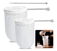 2 Pcs Etamine Alimentaire, Kit de Sac de Filtre Alimentaire de 2 Style Différent et un Bâton de Mélange, Mousseline Alimentaire pour Vin, Lait de Noix, Jus de Fruits, Jus de Légumes