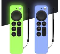 2 PCS Etui en Silicone pour télécommande Apple TV 4K 2021, Housse de Protection intégrale Antichoc Durable et Soyeux pour télécommande Siri 6e Gen avec Corde Anti-Perte (Bleu Lueur+Vert Lueur)