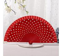 2 Pcs Éventail Pliant De Danse Espagnole pour Femme,Éventail Pliant en Bois Vintage Chinois avec Motifs À Pois Blancs,Éventail Pliable Portable De 9 Pouces pour Mariage,Danse,Fête,Performance,Rouge