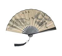 2 Pcs Éventails À Main Pliant pour Homme,Poignée en Plastique Chinois Éventail Pliant avec Pendentif À Pampille,Ventilateur Pliable Portable De 10 Pouces,Motif De Dragon Tigre Imprimé Double Face