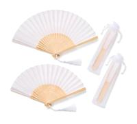2 Pcs Éventails Pliants avec Frange en Soie, 21x38cm Eventail, Eventail Mariage Blanc, avec Tissus Poche/Pliable, Éventail Amazon pour Danse, Fête, Cadeau de Mariage, DIY, Décoration à la Maison