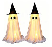 2 Pcs Fantôme Halloween Lumineux 70 CM, Figurine Déco Maison avec Chapeau | Matériau Léger et Résistant, Convient pour Table, Étagère ou Porche, Effet Lumineux Spectaculaire, Cadeau Halloween Original
