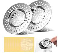 2 Pcs Filtre évier Cuisine + 10Pcs Sticker Jetable pour Attrape Cheveux Douche,Tamis lavabo en INOX,Filtre Cheveux Douche,Filtre de Vidange pour évier,Grille Evier Cuisine, pour Salle de Bain Cuisine