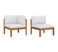 2 Pcs Garden Furniture Set with Cushions, Solid Acacia Wood Outdoor Sofa Modular Sectional for Patio, Backyard, Balcony, Waterproof Rope Design, Thick Padded Seat & Backrest, Easy to Clean