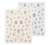 2 Pcs Goldene Boho-Nagelsticker pour la décoration des ongles, motifs étoiles, lune, soleil et serpent, stickers embossés 5D, stickers autocollants pour la décoration DIY des ongles