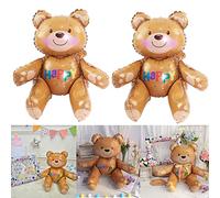 2 Pcs Grand Ours Heureux Ballons En Aluminium Teddy Ballon En Aluminium Rempli D'air Pour Les Filles Enfants Anniversaire Baby Shower Fête De Mariage Proposition Fiançailles Lieu Décoration