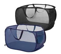 2 PCS Grand panier à linge pliable en maille, Panier à Linge Pliable Panier Linge Pliable en Maille Paniers avec Poignées Pour Salle de Bain Chambre Voyages (Noir, Bleu Marine)