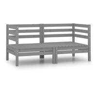 2 Pcs Grey Solid Pine Wood Garden Corner Sofa Set, Outdoor Modular Sectional Furniture for Patio, Balcony, Backyard, Relaxing with Family & Friends, Waterproof Cover Recommended, Max 110kg per Seat