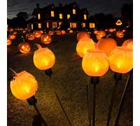 2 PCS Halloween Pumpkins Solar Garden Lights, Firefly Pumpkin Lights Outdoor Fire