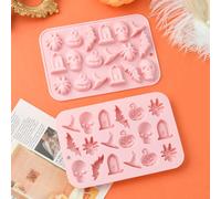 2 Pcs Halloween Theme Silicone Mould Witch Hat Spider Bat Window Skull Mould Diy Cake Decoration Chocolate Candy Making