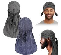 2 PCS Headwraps, Bandana de Pirate, Durag Cap, Head Bandanas, Accessoires de Costume de Capitaine Pirate pour Homme et Femme - Carnaval Halloween Cosplay Party (Gris foncé + Bleu Marine)