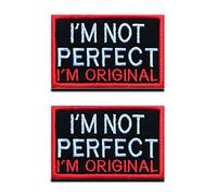 2 Pcs "I am not Perfect I am Original" Amusant Brodé Patch Moral Appliques Emblème Compatible avec Velcro pour Cycliste Sac à Dos Vêtements Gilet