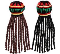 2 pcs Jamaïcain Chapeau traditionnel rasta doux tricoté avec 18 en long et brun dreadlocks coloré confortable élastique drôle dreadlock pour fête, cosplay, Halloween