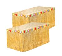 2 Pcs Jupe de Table Hawaienne, Décoration de Fête Hawaïenne, Jupes de Table en Herbe avec des Fleurs Multicolores, Decoration Table pour Tropical Fête Hawaïenne, Summer Garden Beach BBQ Fête à Thème