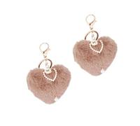2 pcs Keychain en peluche de coeur, porte-clés de pom pom en forme de cœur pour clés de la voiture clés de sac à main (Couleur de café)
