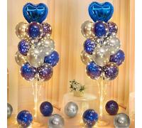 2 PCS Kit de Support de Ballon, 1.3 m LED Porte Ballons, Bleu Foncé Décorations de Ballons, Accessoires de Support à Ballon avec lumineux, pour Mariages, Anniversaires, Noël, Anniversaires