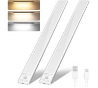 2 Pcs Lampe Led Detecteur Mouvement Interieur,Rechargeable Sans Fil,Super Brillante Dimmable,pour Armoire Escalier Cuisine,20cm