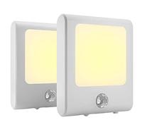2 pcs Lampe Nuit avec Détecteur de Mouvement et Capteur de Lumière, Veilleuse Eclairage avec prise EU, Luminosité Réglable, lumière chaude pour couloir, chambre à coucher, Garage, couloir, cuisine (2)